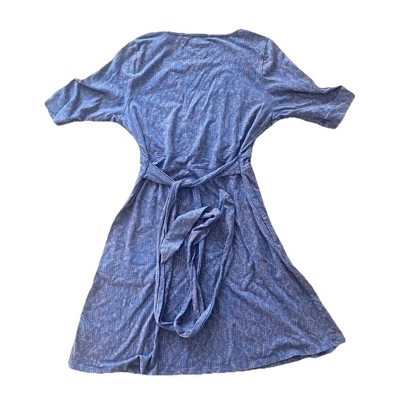 Toad & Co Medium Long Sleeved Faux Wrap Cafe Dress Blue Orange Organic - Picture 5 of 9